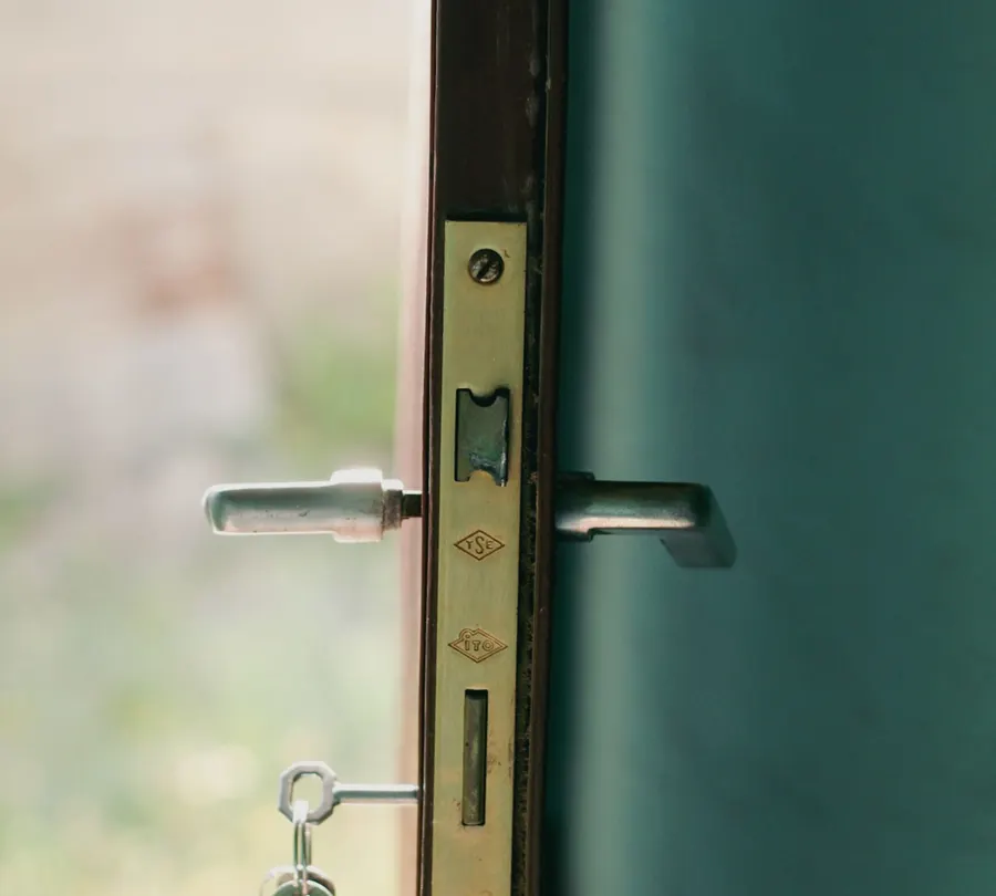 Open door showing the locking edge and handle