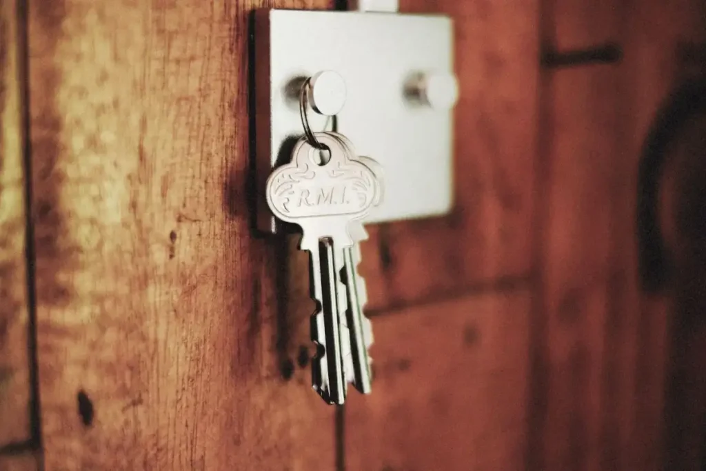 Key in the lock of a timber door – testing a new door lock after you replace it, how to replace a door lock in Consett with Rapid Locksmiths Consett